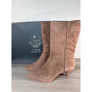 Vince Camuto Suede Rastel Bootie Triangle 2.25" Heels Mid Calf 8 Boots Taupe